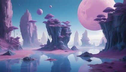 A surreal dreamscape with floating islands and sur