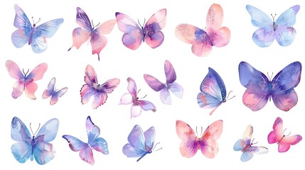 Delicate Butterfly Sticker Sheet in Pastel Watercolor Style