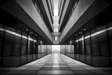 3d render, abstract architecture background, empty corridor in modern office building