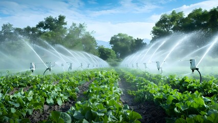 Efficient precision irrigation systems optimize water use in agriculture. Concept Agriculture, Water Conservation, Efficient Irrigation, Precision Technology, Sustainable Farming