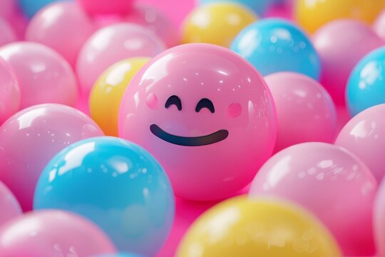 Cheerful Pink Smiley Face Ball Among Colorful Spheres
