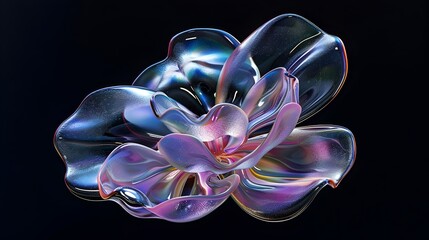 Iridescent Glass Flower Floating in Ethereal Blackness