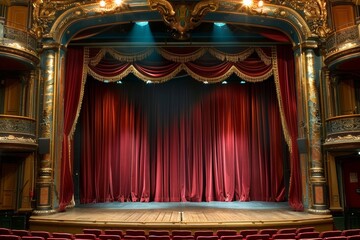  old theater stage and red curtain 