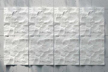 Wall Paper Poster Mockup Glued paper wrinkled effect isolated blank templates set 