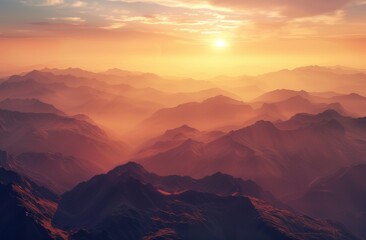 KSBeautiful misty valley at sunrise aerial view of mount