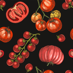 Naklejka premium Tomatoes colorful vector seamless pattern
