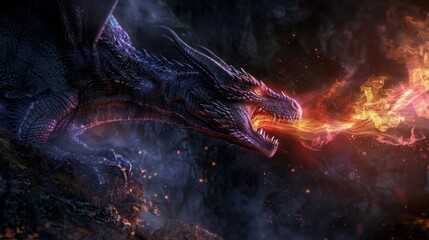 Dramatic Dragon Fire in Dark Cave
