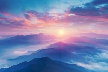 KSBeautiful misty valley at sunrise aerial view of mount