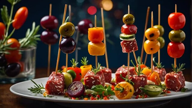 Beautiful canap&eacute;s with meat and olives