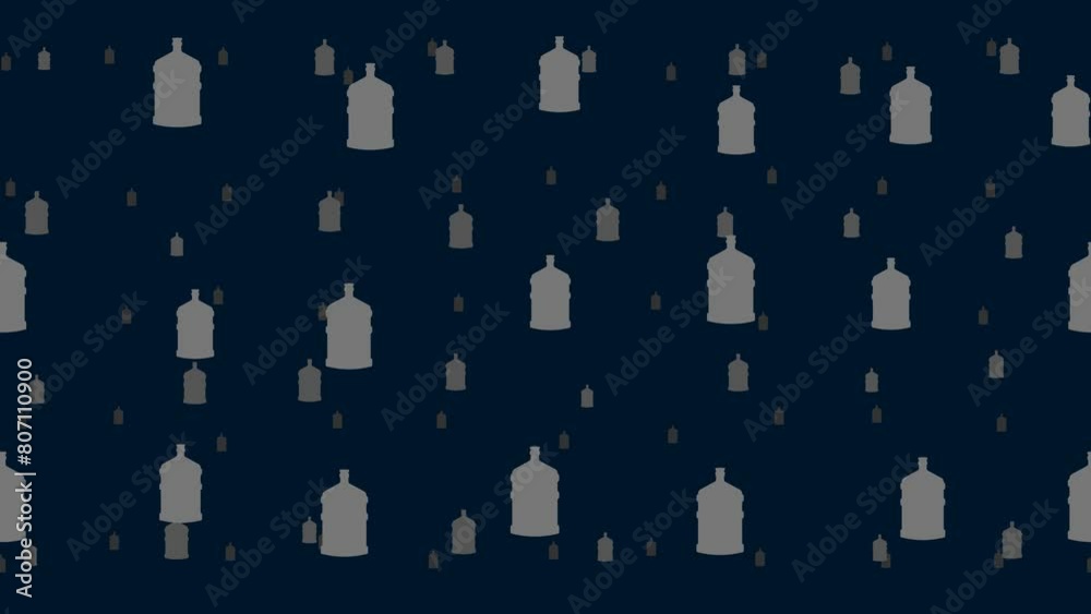 Poster a large bottle of water symbols float horizontally from left to right. parallax fly effect. floating