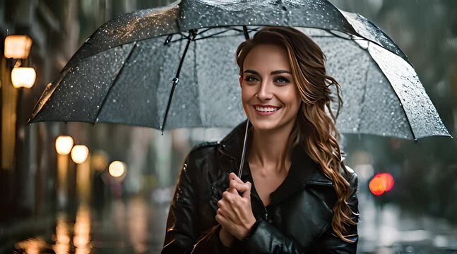 Frau freut sich &uuml;ber den Regen