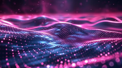 A mesmerizing digital landscape depicting dynamic neon waves in a spectrum of pink and blue, symbolizing advanced technology and data flow.
