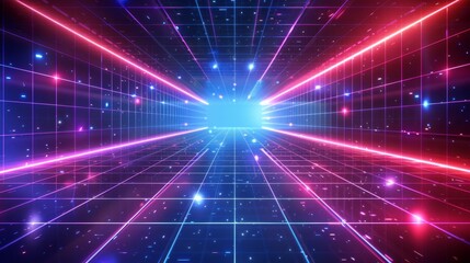 Naklejka premium Dynamic neon waves in a spectrum of pink and blue create a mesmerizing digital landscape, symbolizing advanced technology and data flow.