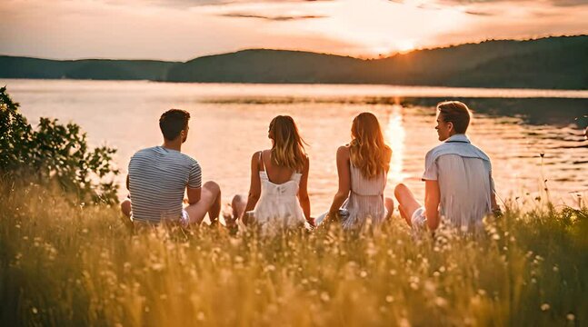 Freunde genie&szlig;en den Sommer und verbringen den gemeinsamen Urlaub miteinander