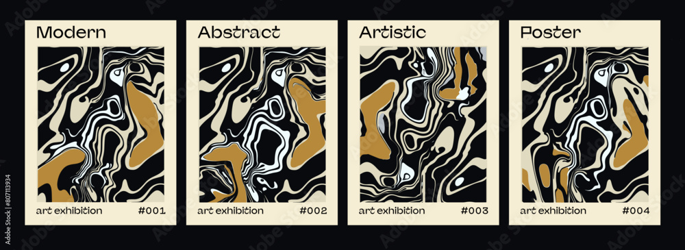Poster set of abstract posters with ebru ink marbling texture.