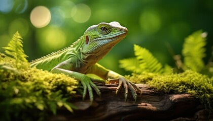 Fototapeta premium European Green Lizard on tree branch