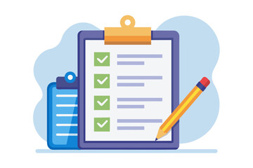 Checklist to complete project task accomplish work checkmark todo list clipboard or project status report plan to finish work concept business people holding pencil complete task checkbox modern flat