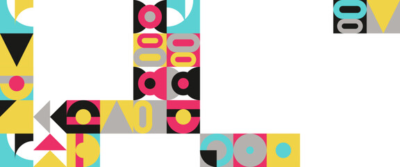 Colorful modern minimalist geometric mosaic style memphis pattern abstract banner vector illustration. For presentation background, banner, background, poster, certificate, annual report, cover