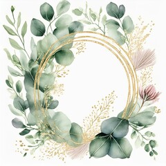 優雅な葉と花と金のフレーム	