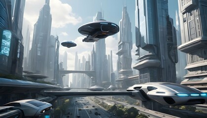 A futuristic cityscape with flying cars and skyscr upscaled 10