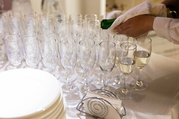 glass glasses for champagne at a festive ceremony	