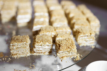 sweet delicious desserts in a restaurant on a buffet table