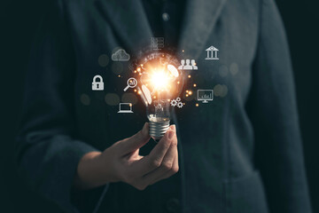 Mobile light bulbs, ideas for doing business. Concepts for finding new ideas for creating business innovation. Applications. Mobile banking. And access to information. data safety