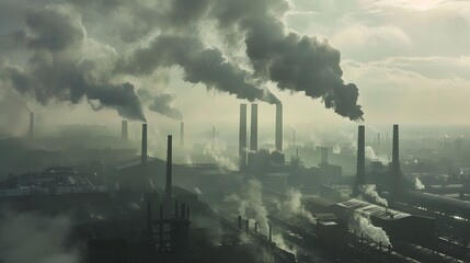Smoke-Shrouded Industrial Landscape Highlights Environmental Impact of Human Activity