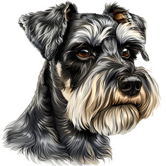 Clipart illustration of a miniature schnauzer dog breed on a white background. Suitable for crafting and digital design projects.[A-0002]