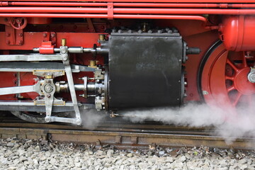 old steam train engine while running
