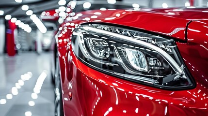 Sleek and Powerful Red Sports Car with Gleaming Chrome Accents