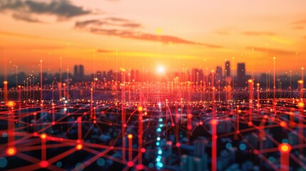 Smart city and abstract dot point connect with gradient line and aesthetic Intricate wave line design , big data connection technology concept .