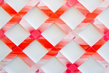 Close up of a red and white geometric woven pattern with a structured abstract look