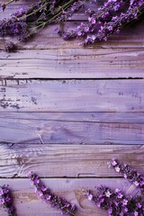Obraz premium Lavender Sprigs on a Rustic Purple Wooden Background