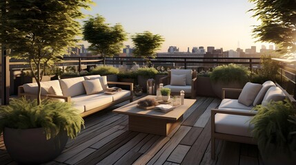 Luxury patio with a view of the city. Panorama