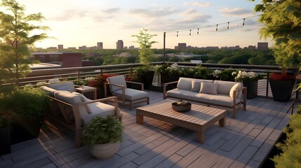 Panoramic view of the rooftop terrace of a modern house