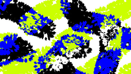 Bold background with thick jagged black, blue and lime green lines on a white background.
