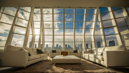 Obraz premium The interior of the room is in the Art Nouveau style. A room lit by light from a window.