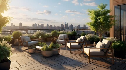 Outdoor terrace with a view of the city. Panorama