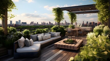 Panoramic view of a terrace with a view of the city