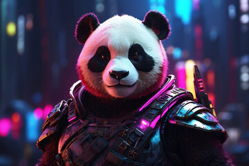 Fantasy of a panda in the city of the future