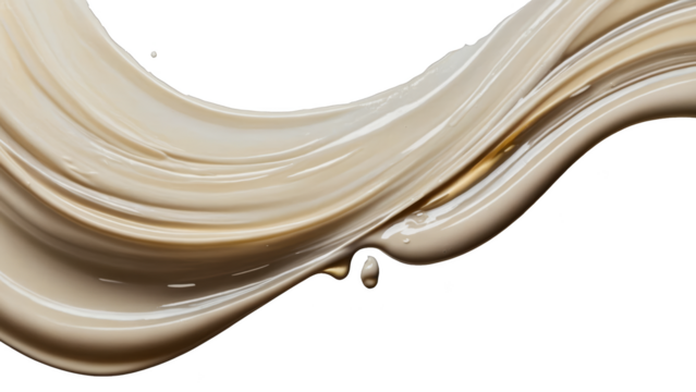 A white background with a long, curvy line of cream colored paint on transparent background