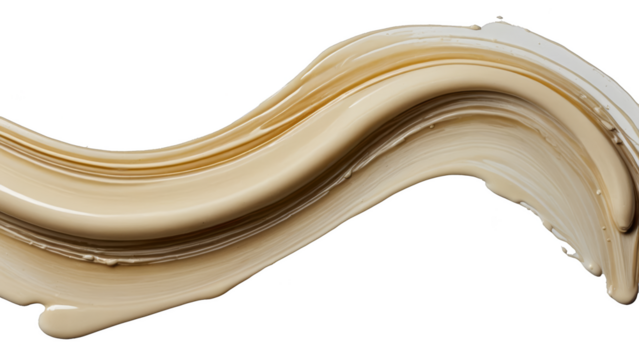 A long, curvy line of cream colored paint on transparent background