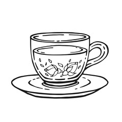 Cup of tea with healthy tea, rose. Hand drawn vector illustration in outline style.