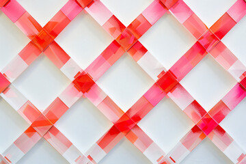 crisscross pattern of translucent red ribbons over a white background
