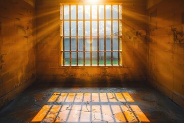 Sunlight shining through the window bars onto the prison cell floor