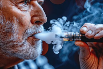 Side view photo of brutal handsome man smoking a cigar