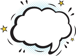 Comic speech bubble with halftone shadow, pop art style.