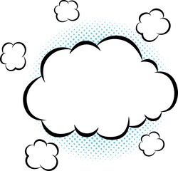 Comic speech bubble with cloud and halftone shadow, pop art style.
