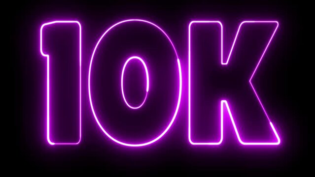 10k text font with light. Luminous and shimmering haze inside the letters of the text 10k. 10k neon sign. Ten thousand neon sign. 10 000 Number. 